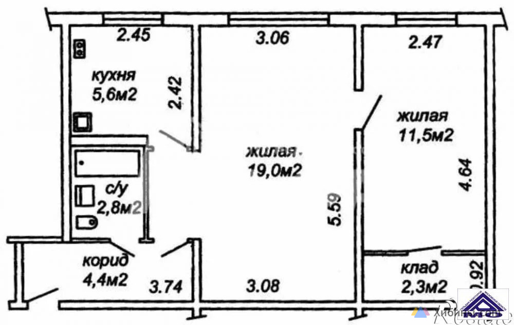 План квартиры в хрущевке с размерами 2 х комнатная квартира