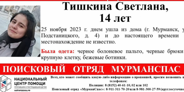 В Мурманске пропала 14-летняя девочка