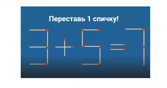 В равенстве «3+5=7» допущена ошибка уровня 1-го класса: переставьте всего 1 спичку для верного решения — не загадка, а «взрыв» мозга