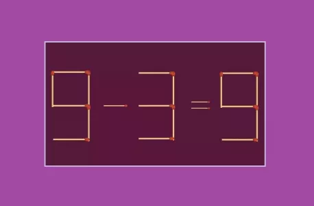 Сдвиньте одну спичку — и равенство «9−3=9» станет верным: мозг будет буквально кипеть от такой нагрузки