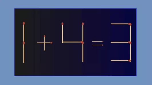 Сделайте равенство «1+4=3» верным, иначе позора не избежать: достаточно сдвинуть всего одну спичку — сможете найти решение?