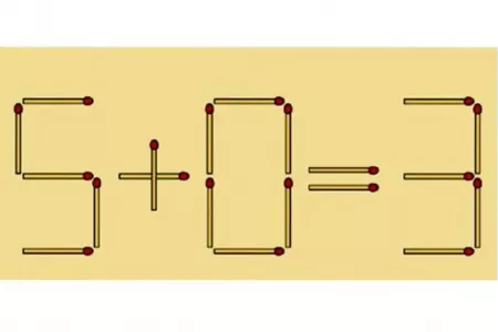 Эйнштейн бы спас ситуацию за 3 секунды, а вы? Переложите спичку в равенстве «5+0=3», чтобы оно стало верным