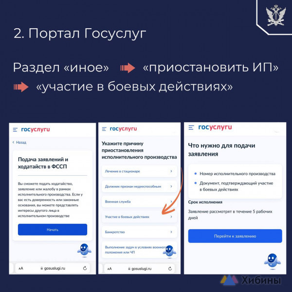 Подать документы для прекращения исполнительных производств участникам СВО